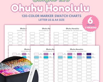 Ohuhu Honolulu 120 Marker Swatch Charts: Farbtest zum Ausdrucken (PDF)