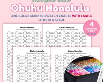 Ohuhu Honolulu 320 Marker Swatch Chart: Farbtest zum Ausdrucken (PDF Download A4/Letter Size)
