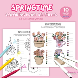 Springtime Kawaii Coloring Practice Sheets: Marker Texture Chart (PDF ...