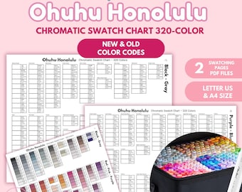 Ohuhu Honolulu 320-markörprovtabell: Nya och gamla koder (PDF digital nedladdning)