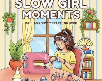 Cozy Girl Malvorlagen: Entspannende Szenen, printable Art (PDF Download)