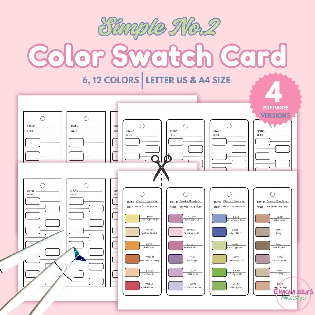 Simple Color Swatch Cards, 6, 12 Colors, Color Swatch Card Printable ...