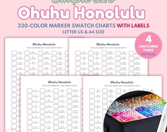 Ohuhu Honolulu 320 Marker Swatch Chart: Farbtest zum Ausdrucken (PDF Download A4/Letter Size)