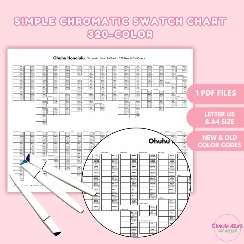 320 Color Chart Ohuhu Honolulu 320 Marker Swatch Chart: New & Old Codes (PDF Digital ...