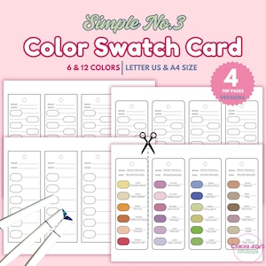 Schede campione colore semplici, 6, 12 colori, schede campione colore stampabili, fogli campione colore vuoti in formato PDF, tabella colori per pennarelli ad alcol, n. 3