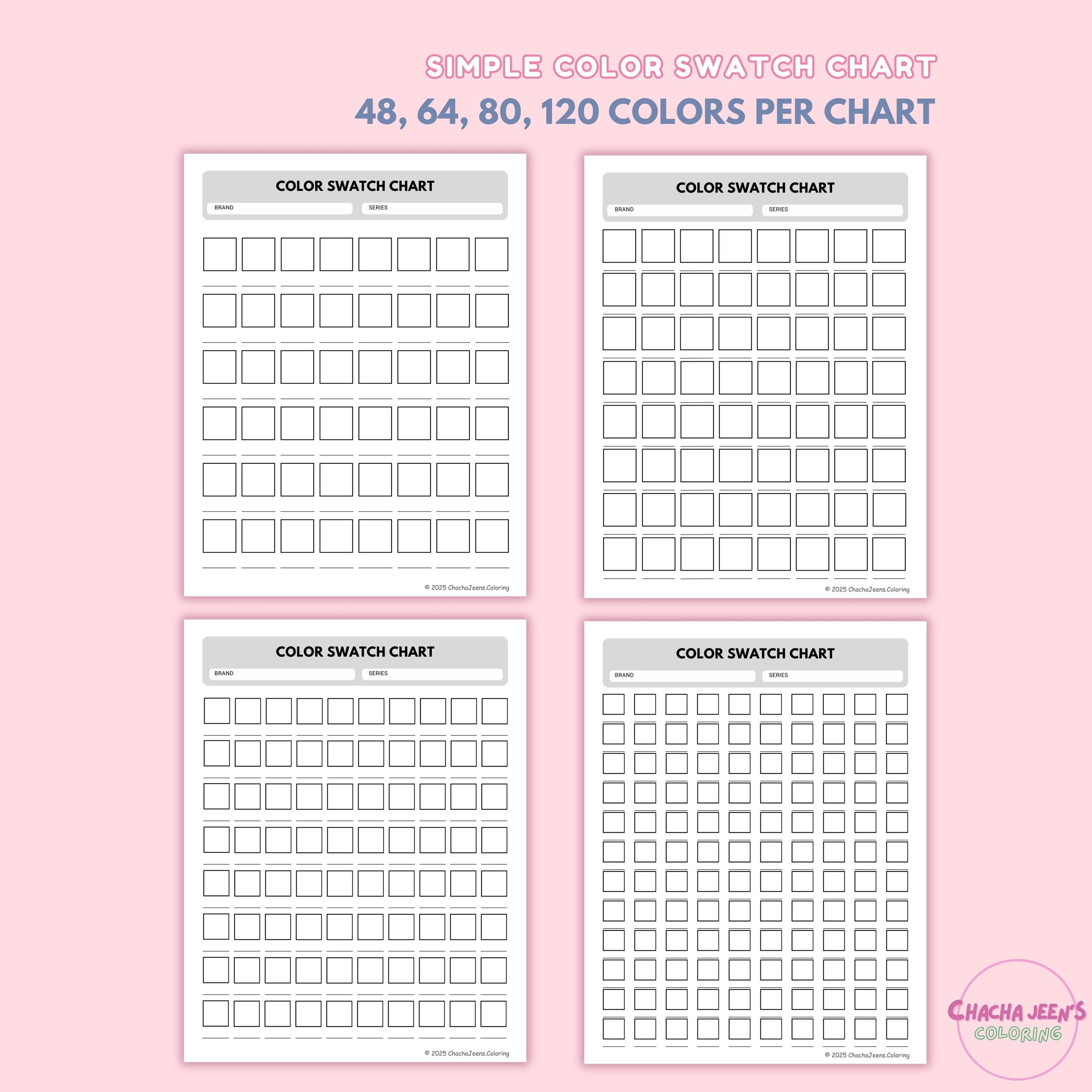Color Chart 48 Fill In Blank Color Swatch Chart: 48, 64, 80, 120 Swatches (printable PDF) - Etsy