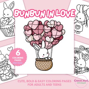 Bunbun in Love Coloring Pages: 6 Kawaii Printable Doodles (PDF)