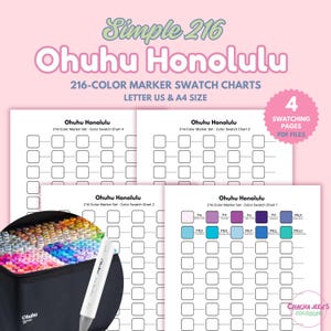 Ohuhu Honolulu 216 Marker Swatch Charts: A4 & Letter (Printable PDF)