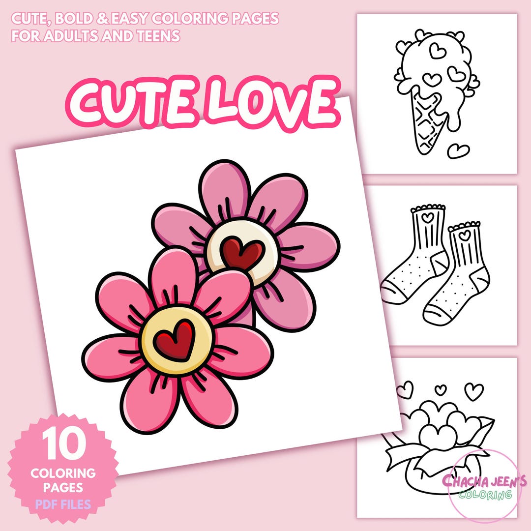 Cute Love Coloring Page, Bold and Easy Coloring Pages for Adults ...