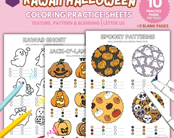 Kawaii Halloween Coloring Practice: Texture & Blending (PDF Printable Pages A4/US Letter Size)