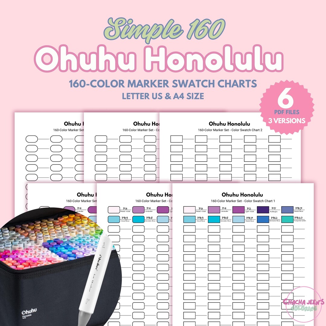 Ohuhu Honolulu 160 Marker Swatch Charts: Printable Color Test (PDF) - Etsy