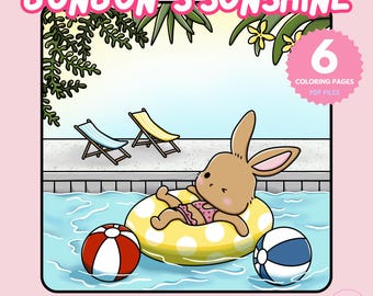 Dibujos para colorear de conejitos kawaii: Aventura de verano en el océano (Descarga PDF n.° 3)