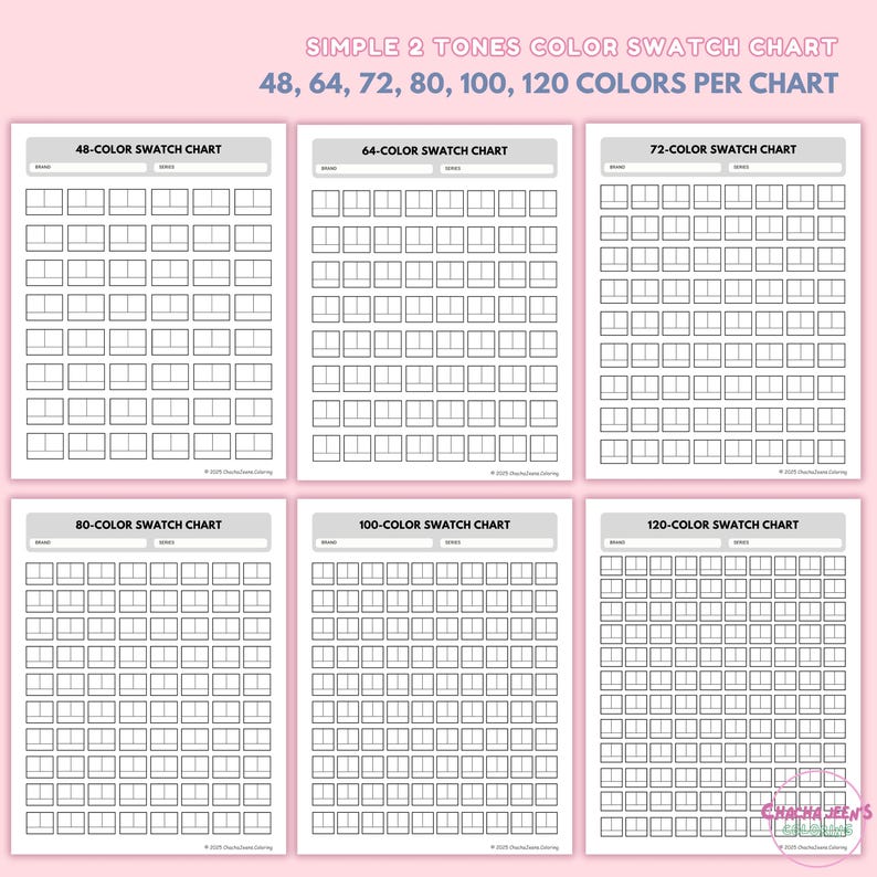 Color Swatch Chart: 48-120 Swatches, 2-tone Marker Chart (PDF Download ...
