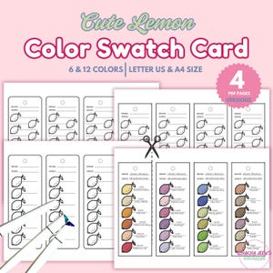 Carine schede campione colore limone, 6, 12 colori, scheda campione colore stampabile, fogli campione colore vuoti in formato PDF, tabella colori pennarelli ad alcol