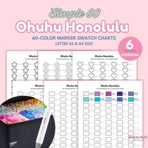 Ohuhu Honolulu 60-Color Marker Swatch Charts: A4 & Letter (PDF)