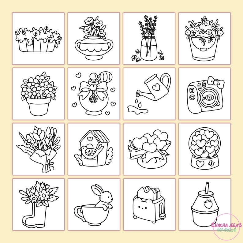 Kawaii Spring coloring pages, spring coloring book, cozy coloring pages, happy easter, cute bold easy coloring pages, coloring pages for adults and teens, Kawaii coloring pages, coloring books, hand drawn, Alcohol Markers, Coloring Pages PDF, Printable coloring Pages, digital download, instant download, Chachajeenscoloring