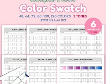 Color Swatch Chart: 48-120 Swatches, 3 Tones (Printable PDF)