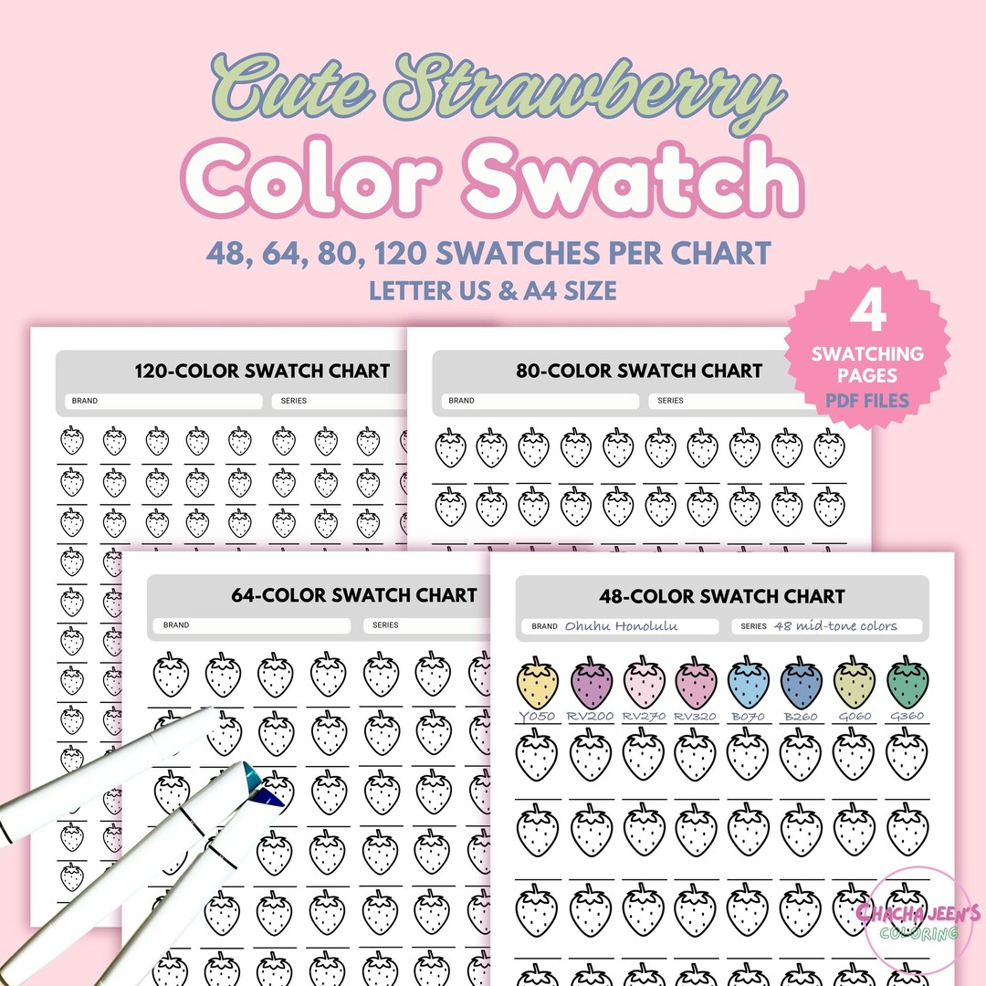 Color Chart 48 Fill In Strawberry Color Swatch Chart: 48, 64, 80, 120 Swatches (printable PDF ...