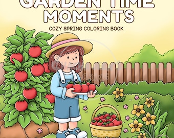 Gardener Moments Coloring Pages , Cozy Spring Garden PDF, Cute Cottagecore Coloring Book for Adults Teens, Easy Printable Sheets, No4