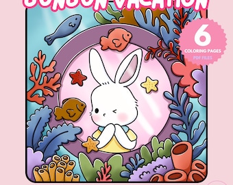 Kawaii Bunbun Summer Coloring Pages: Ocean Adventure (PDF Download)