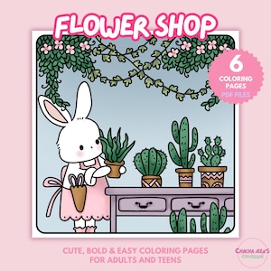 Kawaii Bunny Coloring Pages: Spring Flower Shop Doodles (PDF)