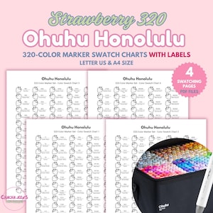 Ohuhu Honolulu 320 Marker Swatch Chart: Strawberry Coloring Sheets (PDF Printable A4/Letter Size