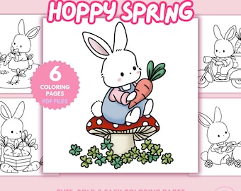 Easter Bunny Coloring Pages: 6 Kawaii Doodles (Digital Download)