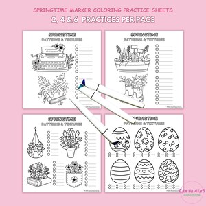 Springtime Kawaii Coloring Practice Sheets: Marker Texture Chart (PDF ...
