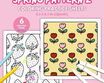 Spring Pattern Coloring Practice: Kawaii Template (PDF Download)