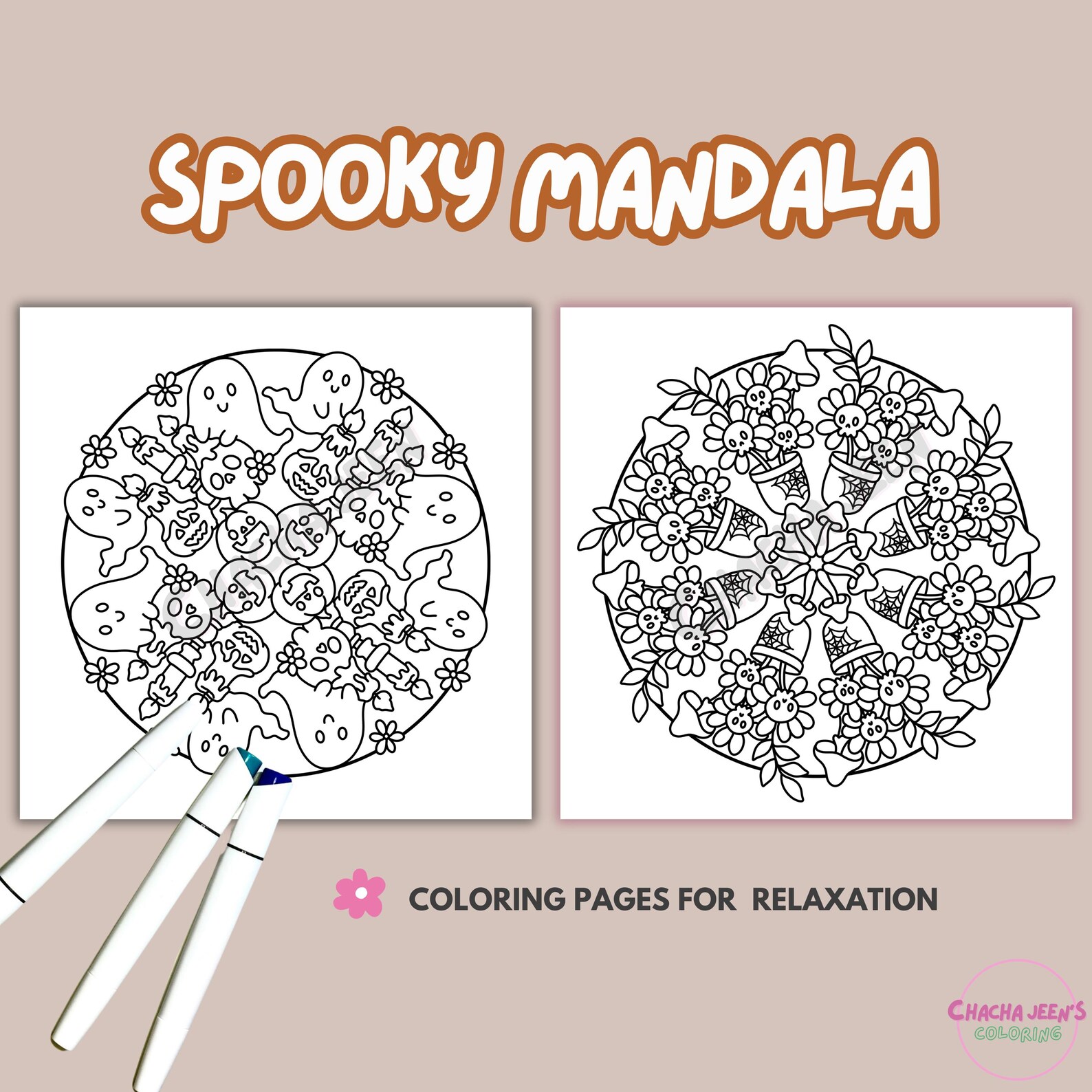 Spooky Mandala Coloring Pages: Haunted Halloween Mandala (PDF Download ...