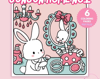 Kawaii Bunny Coloring Pages for Adults, Cozy Doodles (PDF)