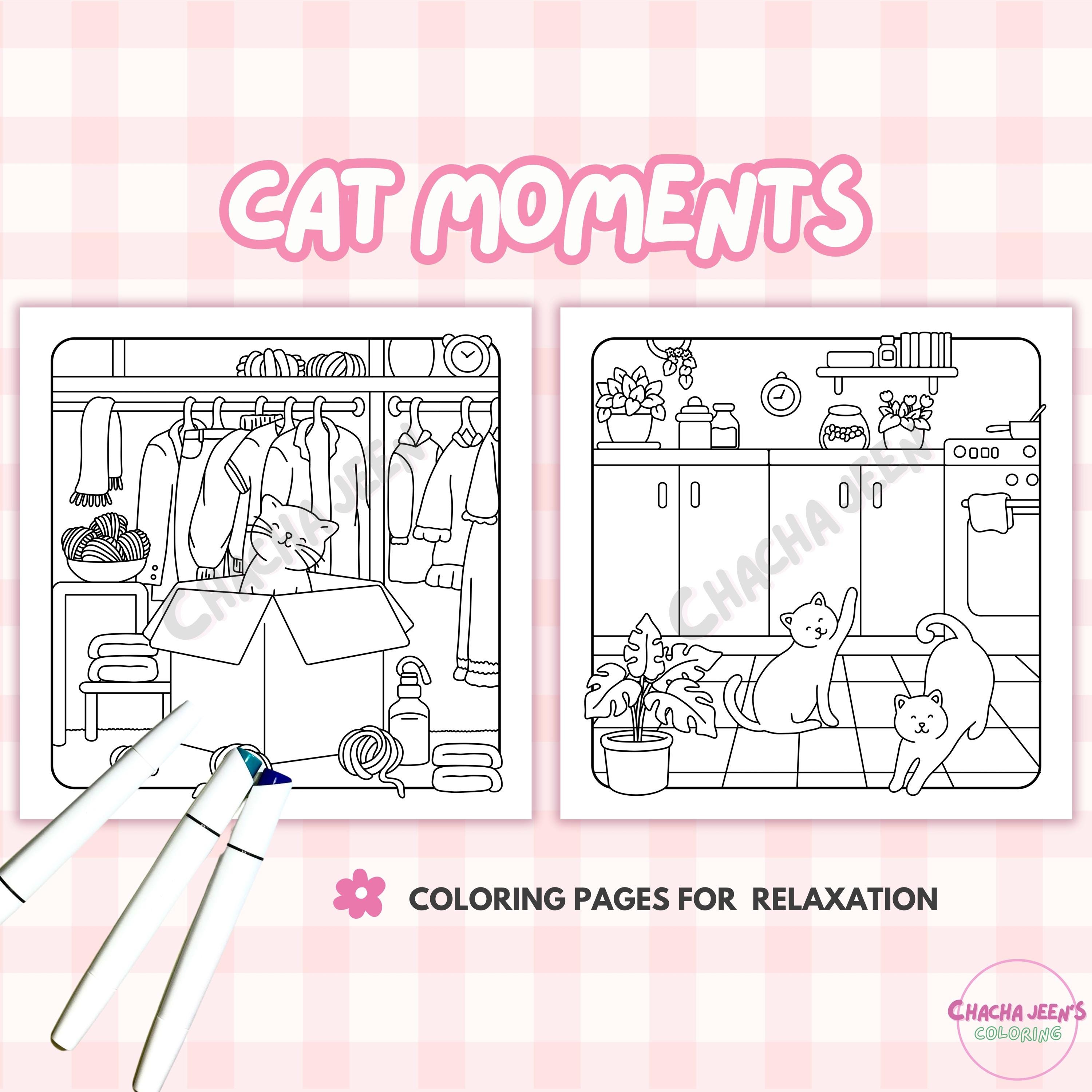 Cat Moments Coloring Pages , Cozy Meow Moments, Cute Cat Activities PDF ...