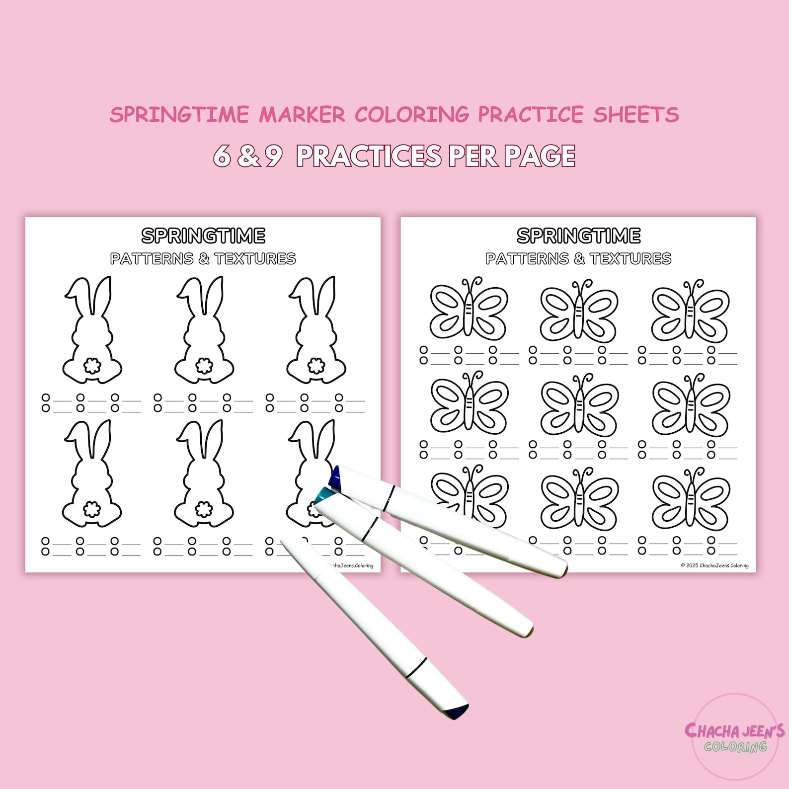 Springtime Kawaii Coloring Practice Sheets: Marker Texture Chart (PDF ...