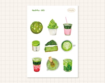 Naklejki klubu miłośników matchy, arkusz naklejek dziewczęcej estetyki, dziewczęca estetyka, Bullet Journal, scrapbooking, nastrój Pinterest