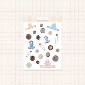 Planche stickers cute buttons pinces noeuds boutons pour journaling, scrapbooking stationery design pour bullet journal, stickers pack