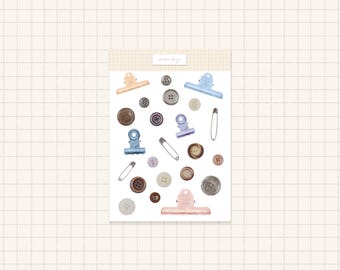 Śliczna tablica naklejek z guzikami, klipsami, kokardkami, guzikami do dzienników, projekt artykułów do scrapbookingu do dziennika Bullet Journal, pakiet naklejek