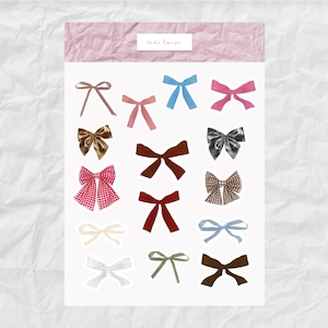 Planche de stickers noeuds pour journaling, sticker pack coquette cottagecore, bow stickers, déco bullet journal, scrapbooking, Papeterie
