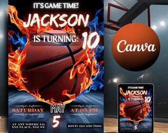 Editable Basketball Invitation Template, Basketball Birthday Invitation, Boys Girls Basketball Invite, Printable Basketball Theme Party