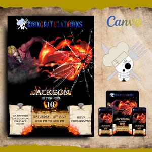 Printable Birthday Invitation, Anime Pirate Birthday Invitation, Editable Cook Invitation, Kids Birthday Invitation, Pirate Adventure
