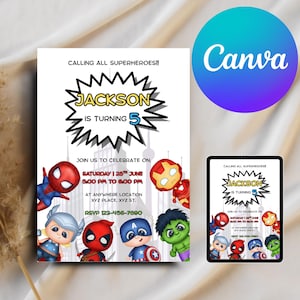 Editable Superheroes Birthday Invitation, Superhero Birthday Invite, Superhero Theme, Download Printable Template