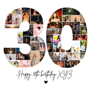 30th Birthday Photo Collage, 30th Birthday Gift, Birthday Number 30 Printable, 30th Photo Collage Template, Editable 30th Birthday, Canva