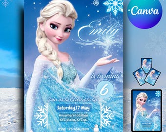Frrozen Invitation, Ice Princess Birthday Invitation, Winter Snow Birthday Printable, Frrozen Invite Digital, Editable Instant Download