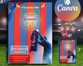 Messi Birthday Invitation, Red and Blue invitation, Editable Messi Invitation, Canva Template,Soccer Birthday Invite, Digital Download