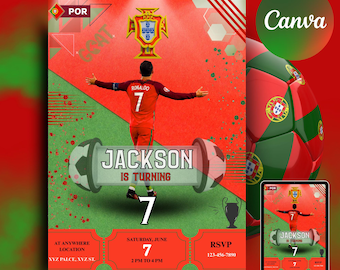 Ronaldo Birthday Invitation,Ronaldo National team Evite, Editable Ronaldo Invitation, Canva Template, Soccer Birthday Invite, Soccer bday