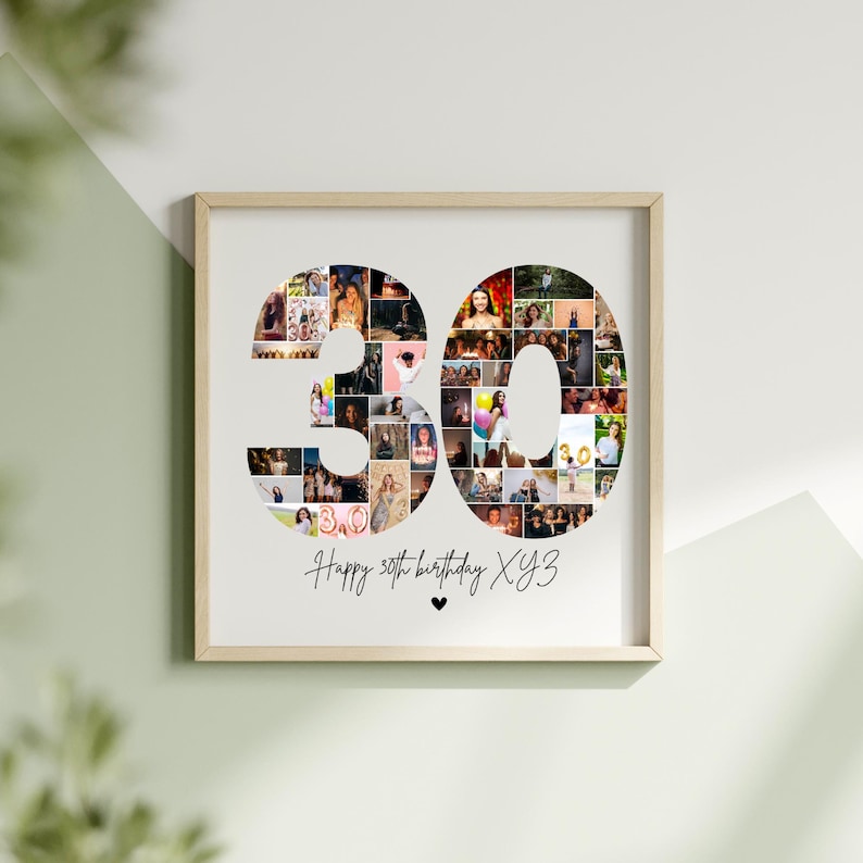 30th Birthday Photo Collage, 30th Birthday Gift, Birthday Number 30 ...