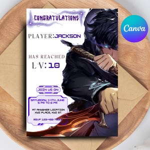 Editable Birthday Invitation SOLO LEVELING | Customize in Canva | Printable | Anime  | Sung Jin-woo, Digital download