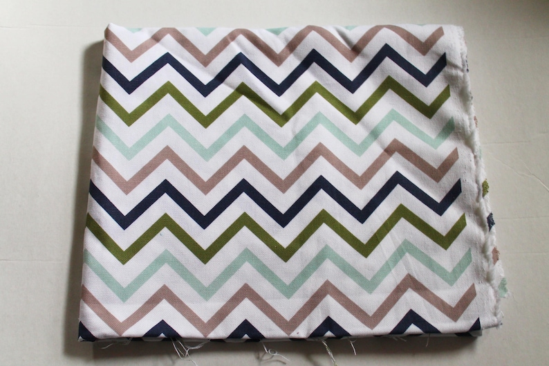 Destash Fabric, Chevron home decor weight green blue white brown navy blue mint olive image 2