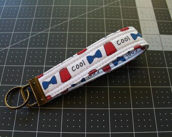 Blue Phone Box with Fez and Bow Tie Key Fob | Wrist strap | Key chain