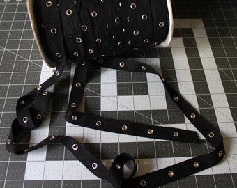 3/4" (20mm) Black Eyelet Tape with Nickle eyelets BY THE YARD