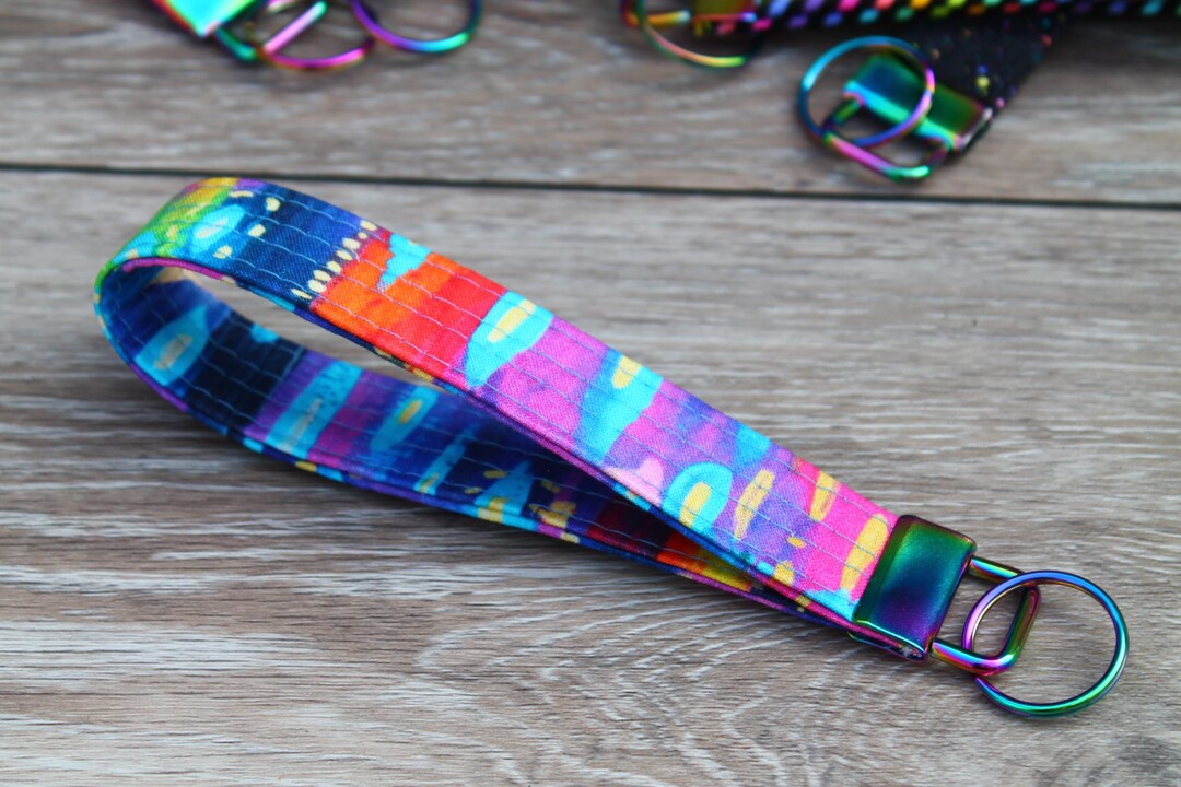 Rainbow Paint Canvas Key Fob Key Chain Wrist Strap Etsy
